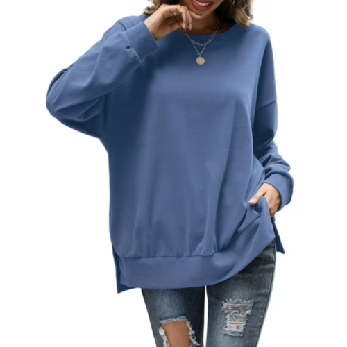 Fancyglim Sweatshirts for Women Crew Neck Long Sleeve Pullover Tops Haze Blue M